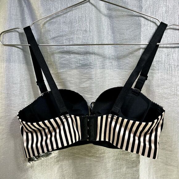 RETRO Bras Brassiere Women 32B Push Up Pads Unlined Pink/Blk Striped Convertable - Picture 8 of 16